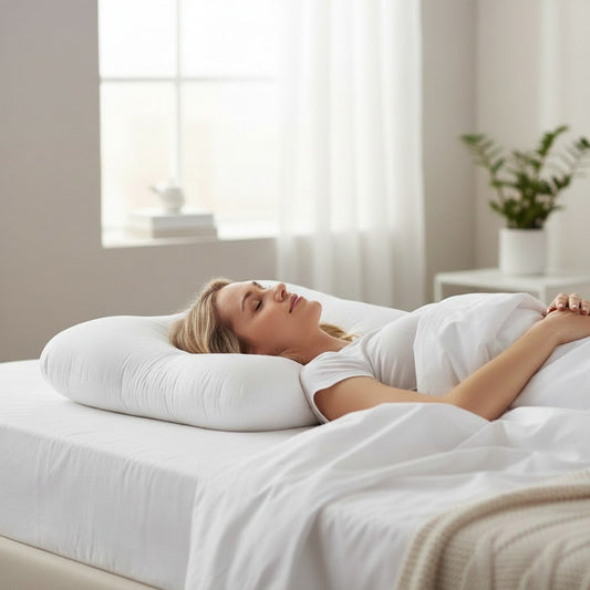 A lady sleeps correctly on a cervical pillow as a back sleeper