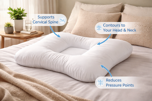 Orthopedic cervical pillow designed to support neck alignment and reduce pressure for people with neck arthritis while sleeping.