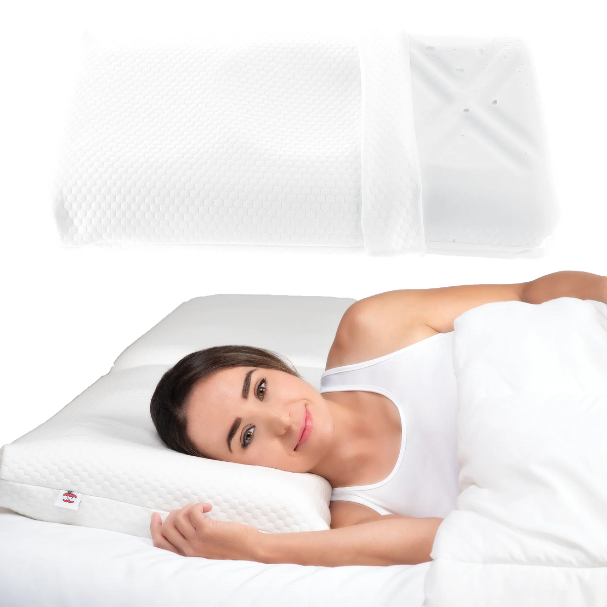 A_lady_sleeps_happily_on_her_side_on_a_pillow_for_neck_and_shoulder_pain