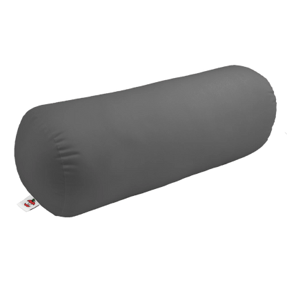 Gray cervical neck roll pillow with cylindrical shape designed for versatile support while resting or sleeping