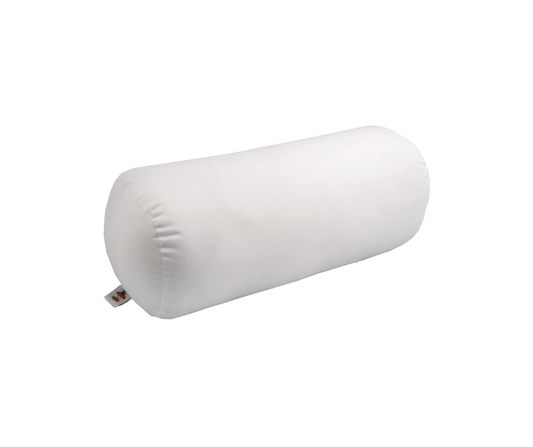 White cervical neck roll pillow with compact cylindrical design for neck, back, or knee support
