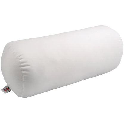 White cervical neck roll pillow with compact cylindrical design for neck, back, or knee support