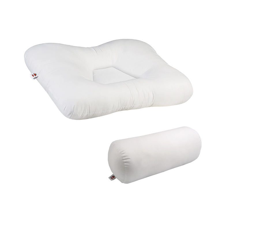 Cervical pillow and neck roll sleep support bundle designed to provide adjustable neck comfort and alignment during rest