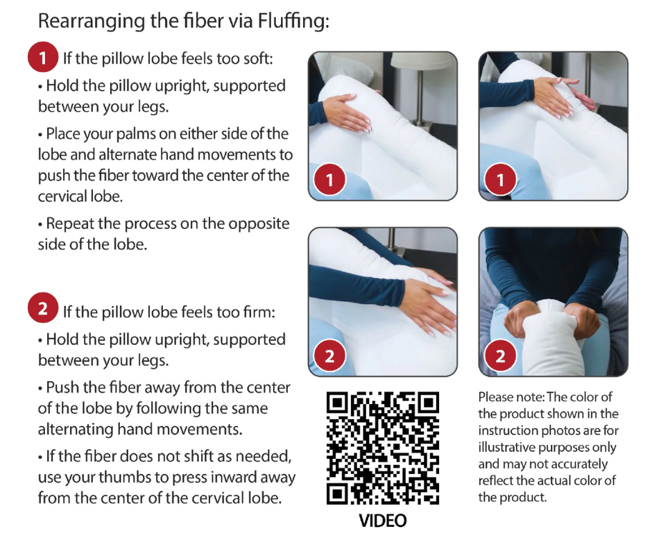 Orthopedic neck pillow showing fiber filling for neck pain relief, ergonomic support, and comfortable sleep for side and back sleepers