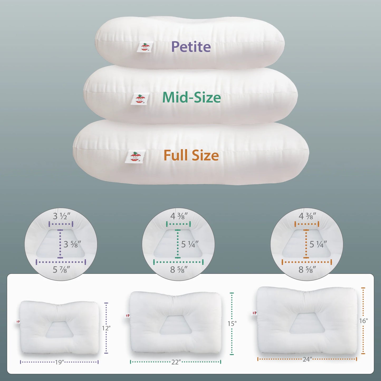 Side view of orthopedic pillow with dual-height neck rolls supporting side sleeper