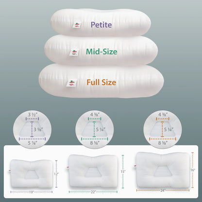 Side view of orthopedic pillow with dual-height neck rolls supporting side sleeper