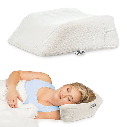 woman sleeping comfortably on an Orthopedic Travel Pillow for Neck Pain Relief, showing proper neck and spine alignment during side sleep